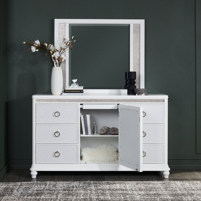Ava Bedroom Dresser Mirror with LED Light, Glam - White 