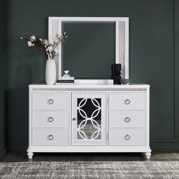 Ava Bedroom Dresser Mirror with LED Light, Glam - White 