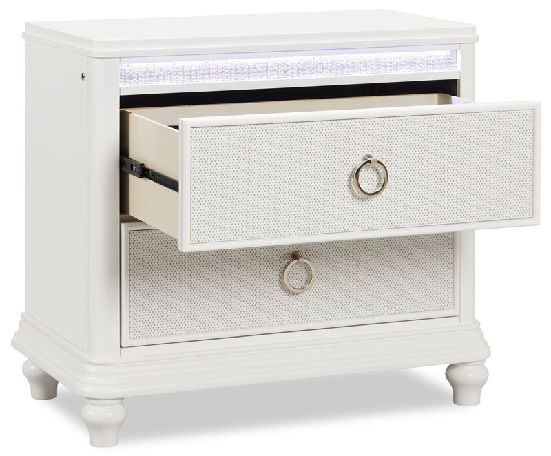 Ava Bedside 2-Drawer Nightstand with LED Light, 32.5\"W x 28\"H, Glam - White 