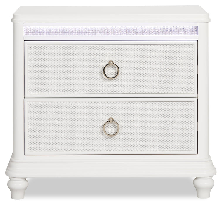 Ava Bedside 2-Drawer Nightstand with LED Light, 32.5\"W x 28\"H, Glam - White 