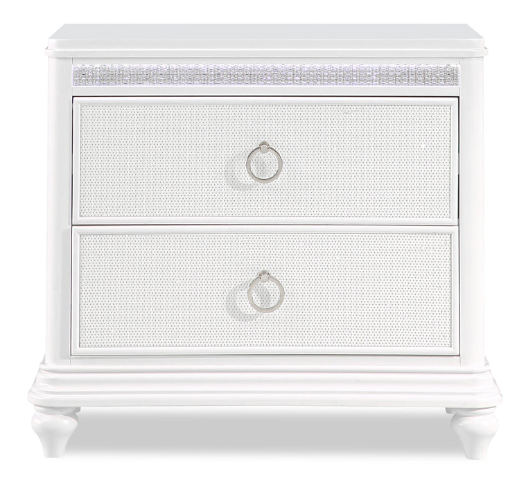 Ava Bedside 2-Drawer Nightstand with LED Light, 32.5\"W x 28\"H, Glam - White 