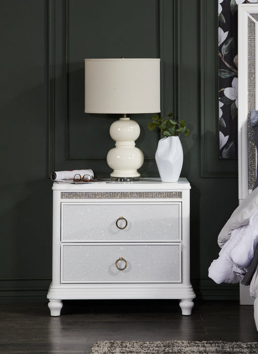 Ava Bedside 2-Drawer Nightstand with LED Light, 32.5\"W x 28\"H, Glam - White 