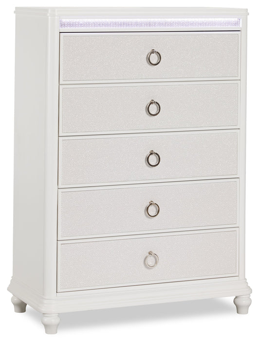 Ava Bedroom Chest of Drawers with LED Light, 5-Drawer, 40.5\"W x 54.1\"H, Glam - White 