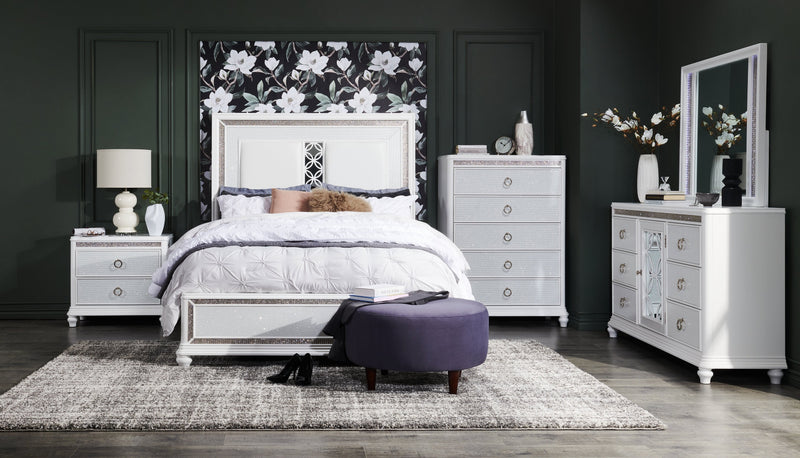 Ava Bedroom Chest of Drawers with LED Light, 5-Drawer, 40.5\"W x 54.1\"H, Glam - White 
