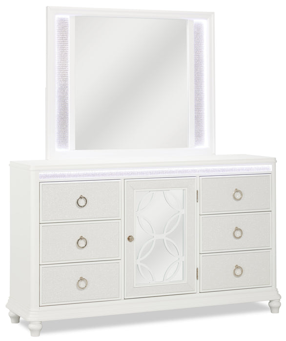 Ava Bedroom 7-Drawer Dresser with LED Light, 67\"W x 39\"H, Glam - White 