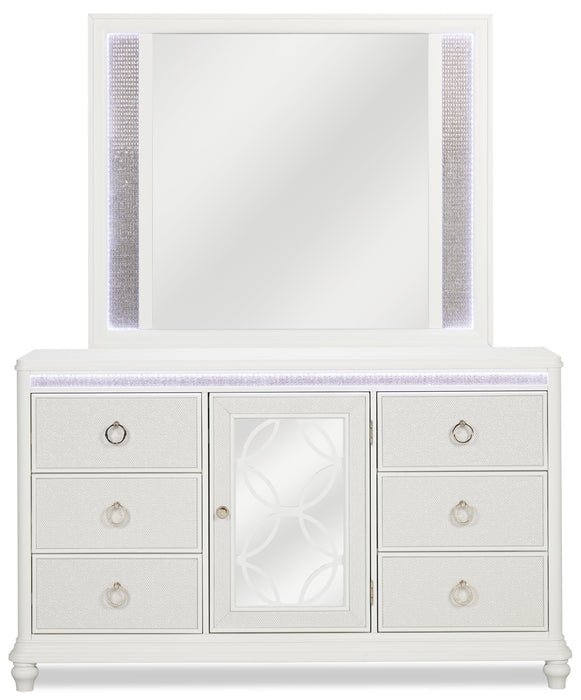 Ava Bedroom 7-Drawer Dresser with LED Light, 67\"W x 39\"H, Glam - White 