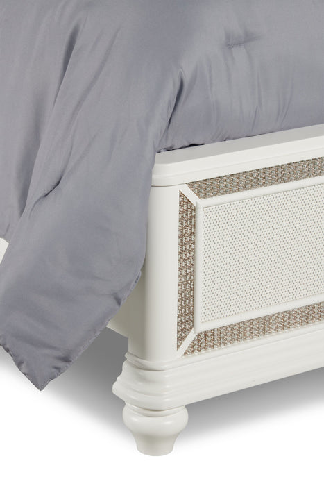 Ava Panel Bed with Headboard & Frame, LED, Glam, White - Queen Size 