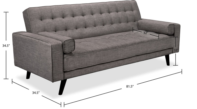 Avery Linen-Look Fabric Futon - Grey