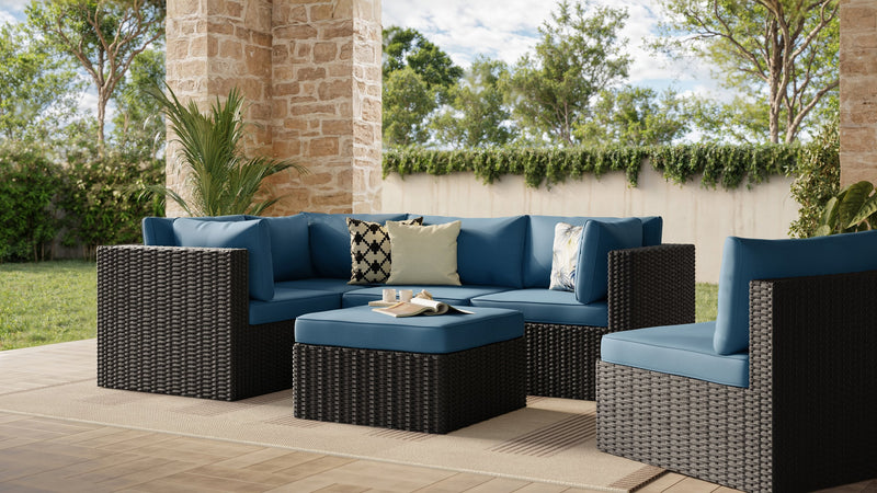 Barbados 6-Piece Patio Set with Ottoman – Blue 