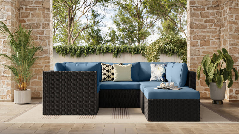 Barbados 6-Piece Patio Set with Ottoman – Blue 