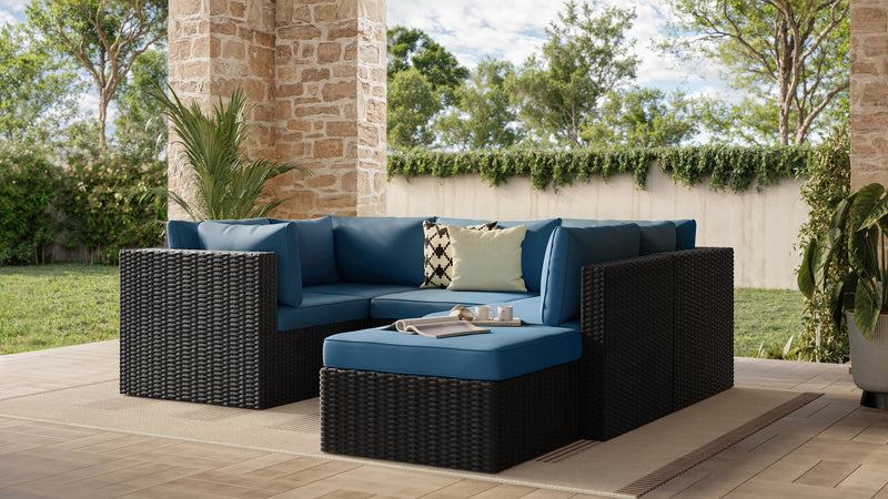 Barbados 6-Piece Patio Set with Ottoman – Blue 