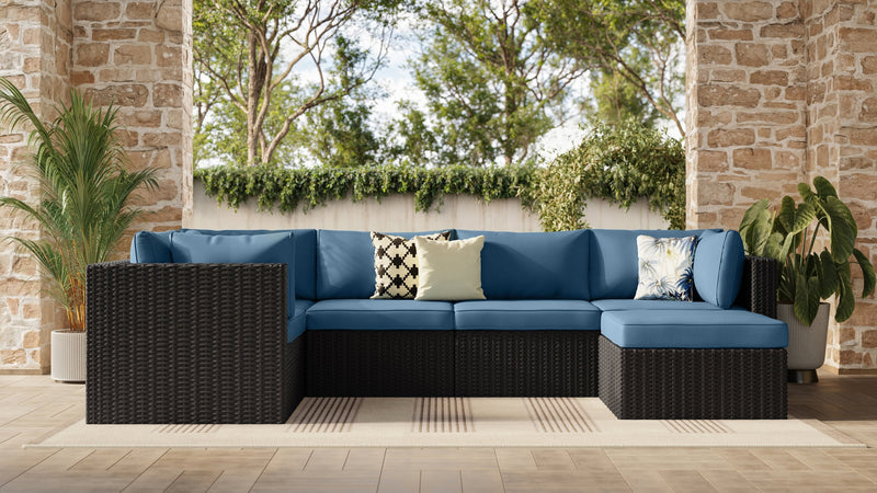 Barbados 6-Piece Patio Set with Ottoman – Blue 
