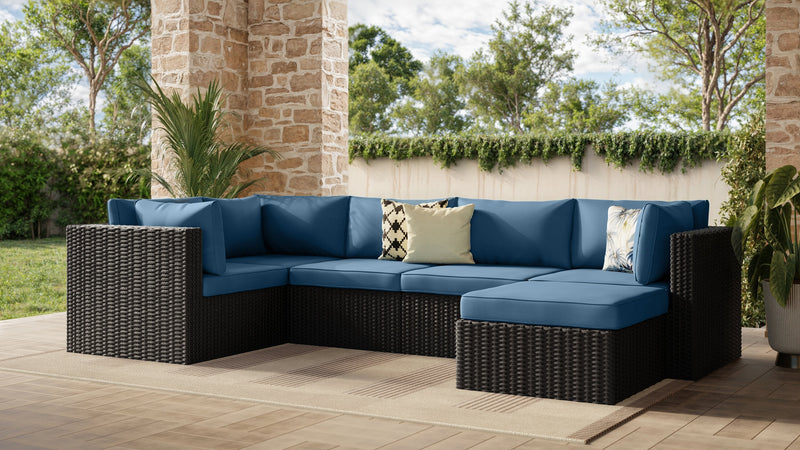 Barbados 6-Piece Patio Set with Ottoman – Blue 