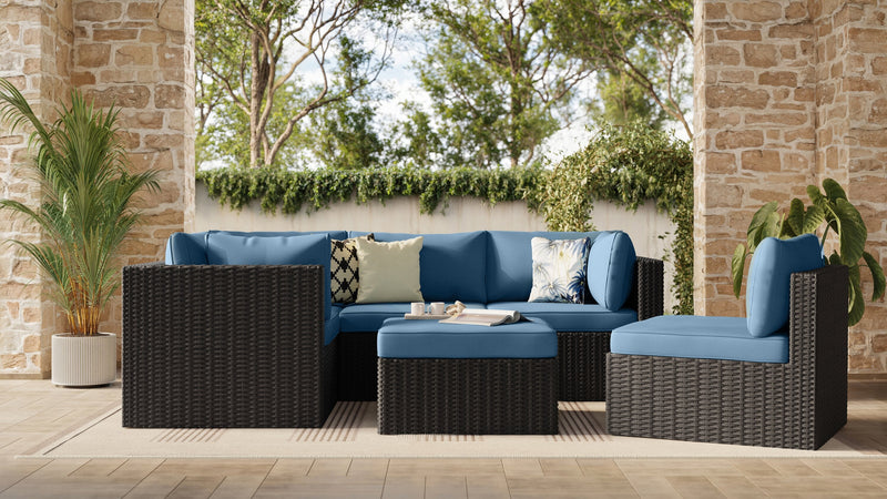 Barbados 6-Piece Patio Set with Ottoman – Blue 