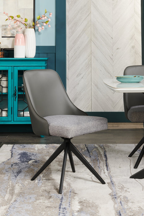 Bari 7pc Dining Set with Table & 6 Grey Swivel Chairs, Marble-Look Ceramic Top, Metal, 63\"W 