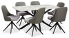 Bari 7pc Dining Set with Table & 6 Grey Swivel Chairs, Marble-Look Ceramic Top, Metal, 63\"W 