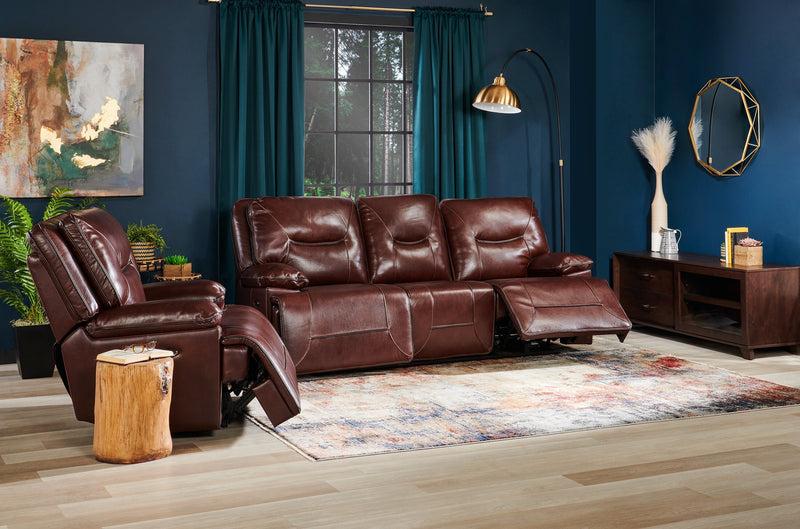 Beau Genuine Leather Power Reclining Sofa - Burgundy