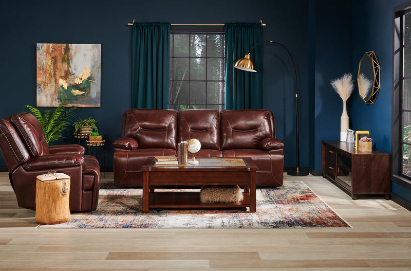 Beau Genuine Leather Power Reclining Sofa - Burgundy