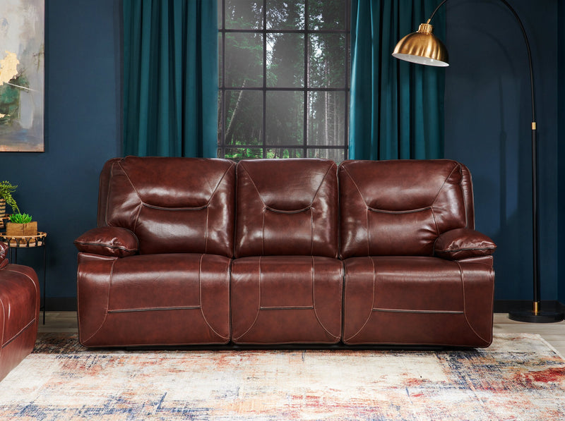 Beau Genuine Leather Power Reclining Sofa - Burgundy
