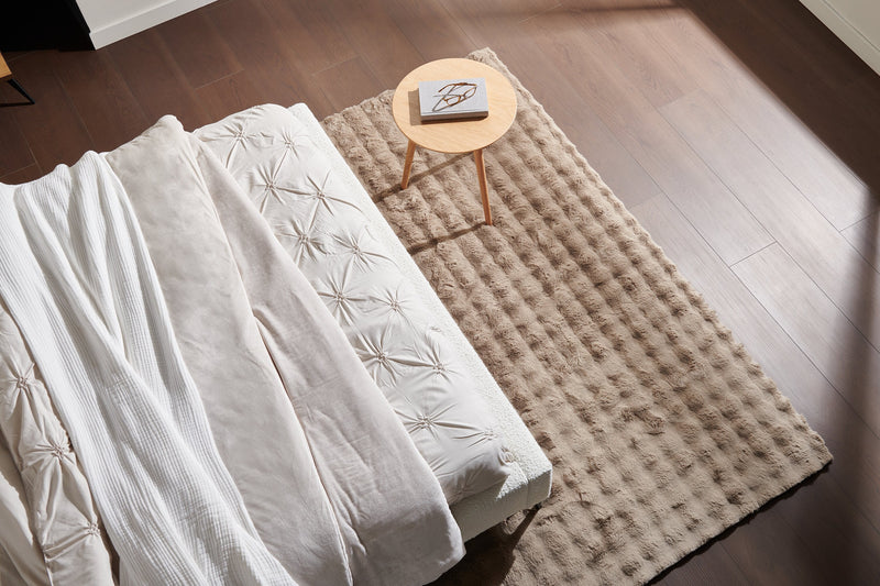 Faux Fur Bubble Taupe Area Rug with Memory Foam Backing - 5' x 7'