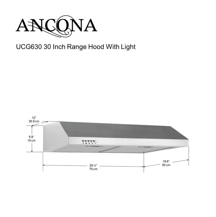 Ancona 30\" UCG630 Under Cabinet Range Hood - AN-1267 