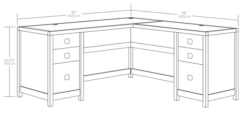 Cannery Bridge 66\" Commercial Grade L-Shaped Office Desk with 6-Drawers - Brown