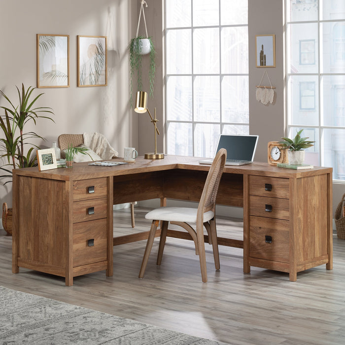 Cannery Bridge 66\" Commercial Grade L-Shaped Office Desk with 6-Drawers - Brown
