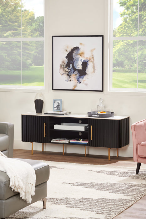 Capri 60” Modern TV Stand with White Sintered Stone Top, Storage and Cable Management for TVs