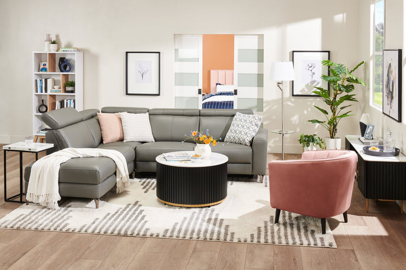 Kort & Co. Capri 32” Modern Round Coffee Table with White Sintered Stone Top and Casters - Black and Gold