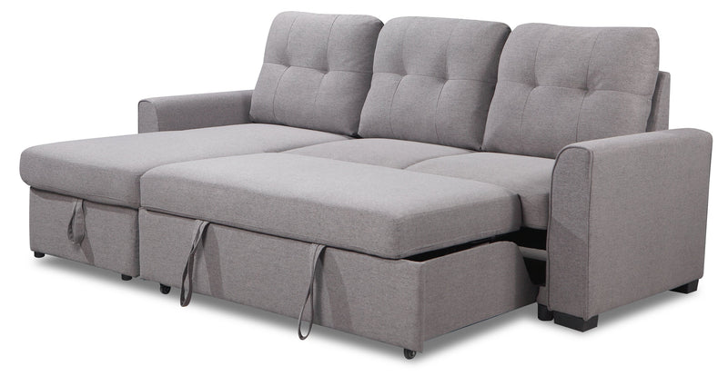 Carter 2-Piece Left-Facing Linen-Look Fabric Sleeper Sectional with Storage Chaise - Solis Grey 