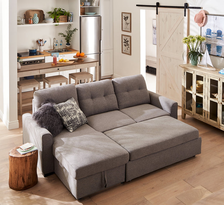 Carter 2-Piece Left-Facing Linen-Look Fabric Sleeper Sectional with Storage Chaise - Solis Grey 