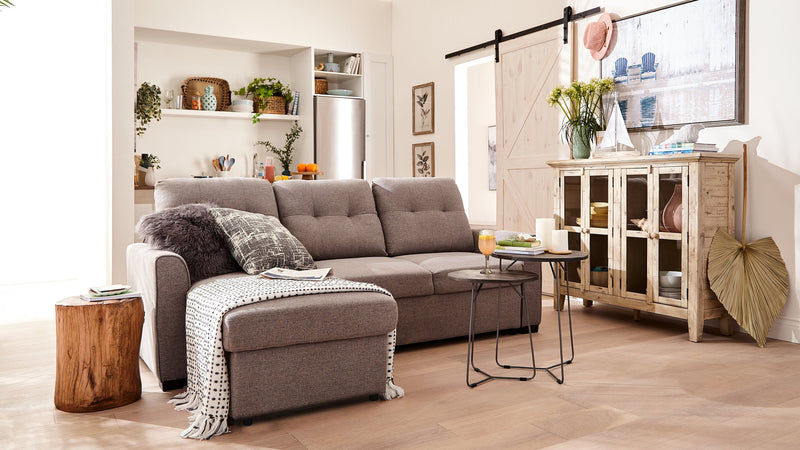 Carter 2-Piece Left-Facing Linen-Look Fabric Sleeper Sectional with Storage Chaise - Solis Grey 