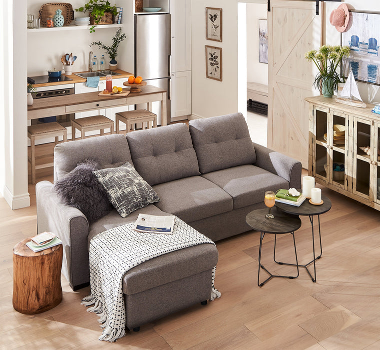 Carter 2-Piece Left-Facing Linen-Look Fabric Sleeper Sectional with Storage Chaise - Solis Grey 