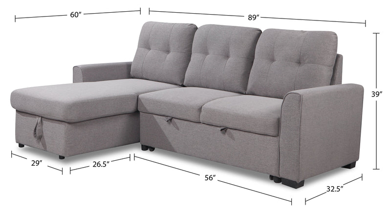 Carter 2-Piece Left-Facing Linen-Look Fabric Sleeper Sectional with Storage Chaise - Solis Grey 
