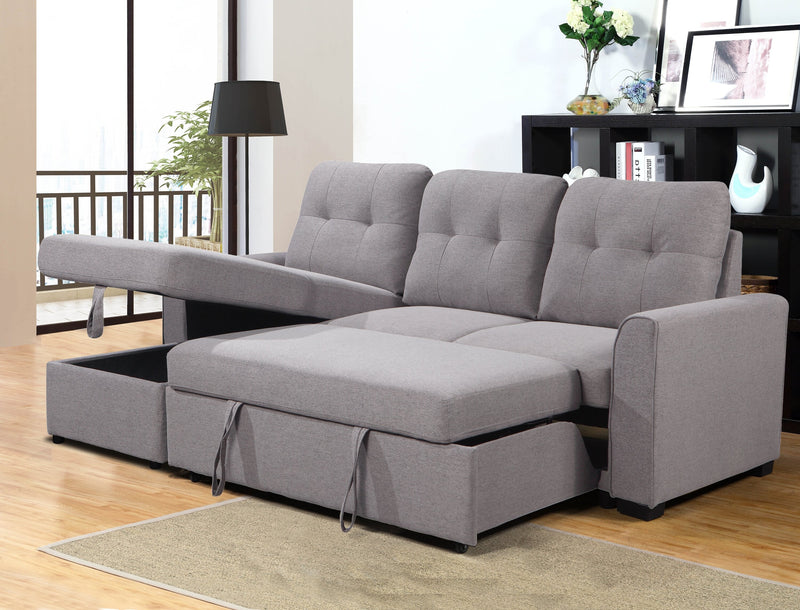 Carter 2-Piece Left-Facing Linen-Look Fabric Sleeper Sectional with Storage Chaise - Solis Grey 