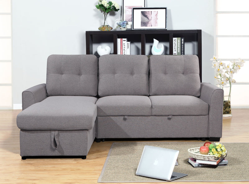 Carter 2-Piece Left-Facing Linen-Look Fabric Sleeper Sectional with Storage Chaise - Solis Grey 