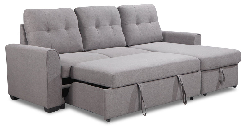 Carter 2-Piece Right-Facing Linen-Look Fabric Sleeper Sectional with Storage Chaise - Solis Grey 