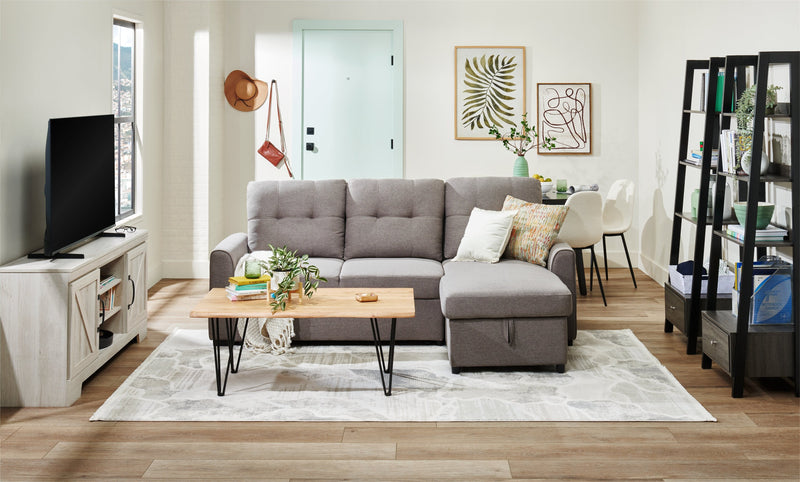 Carter 2-Piece Right-Facing Linen-Look Fabric Sleeper Sectional with Storage Chaise - Solis Grey 