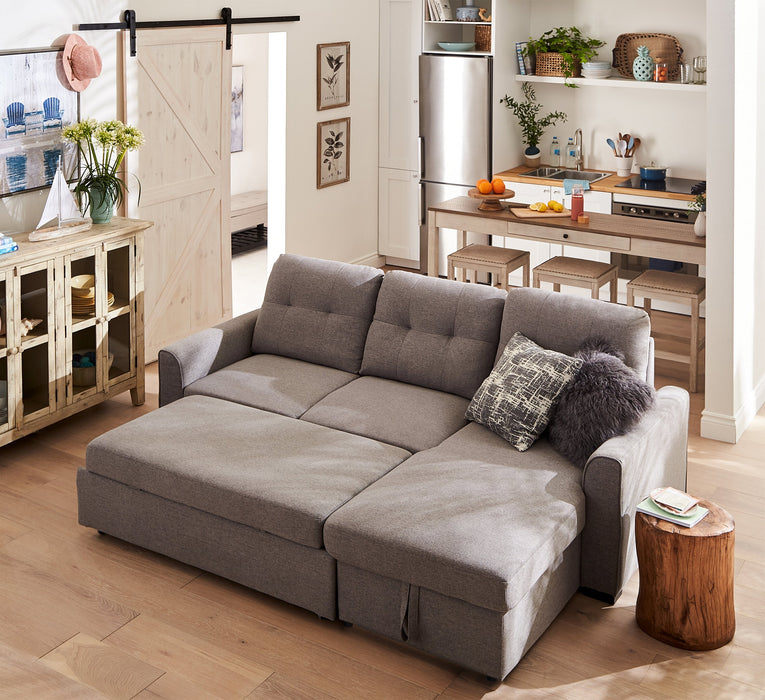 Carter 2-Piece Right-Facing Linen-Look Fabric Sleeper Sectional with Storage Chaise - Solis Grey 