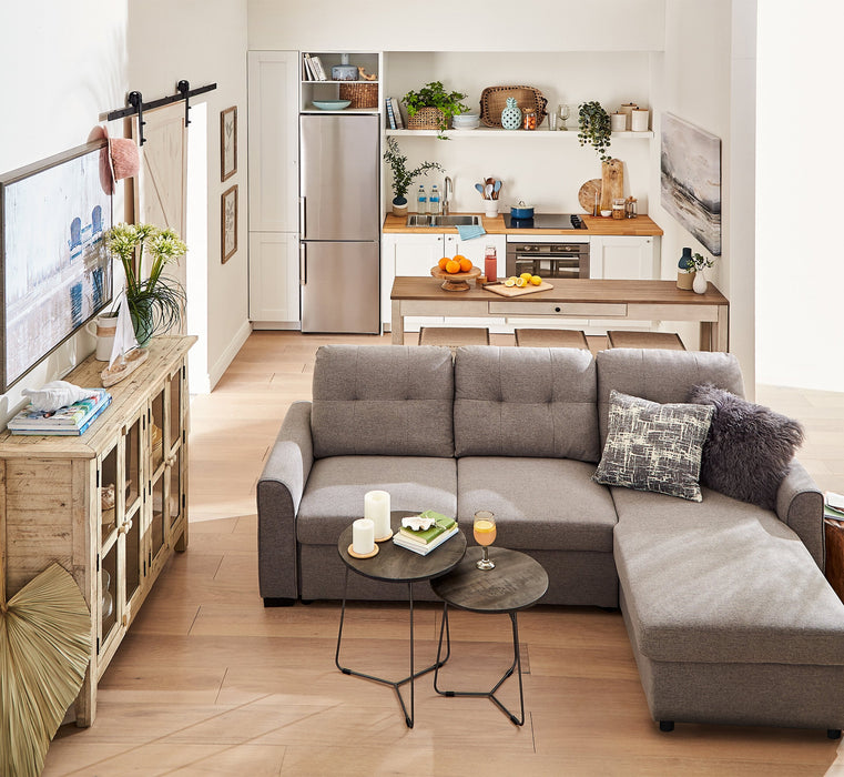 Carter 2-Piece Right-Facing Linen-Look Fabric Sleeper Sectional with Storage Chaise - Solis Grey 
