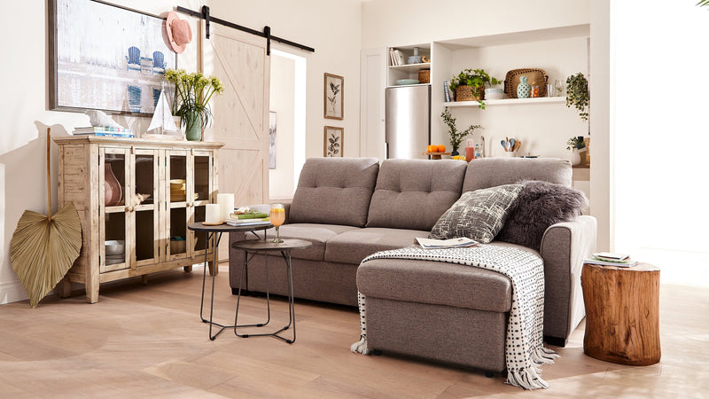Carter 2-Piece Right-Facing Linen-Look Fabric Sleeper Sectional with Storage Chaise - Solis Grey 