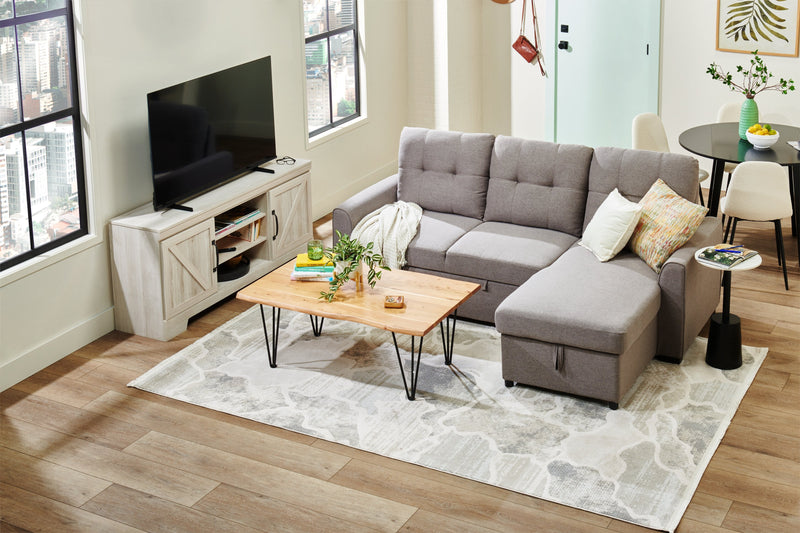 Carter 2-Piece Right-Facing Linen-Look Fabric Sleeper Sectional with Storage Chaise - Solis Grey 