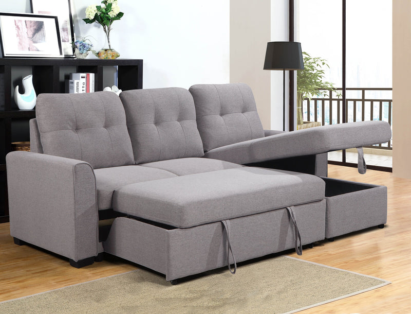 Carter 2-Piece Right-Facing Linen-Look Fabric Sleeper Sectional with Storage Chaise - Solis Grey 