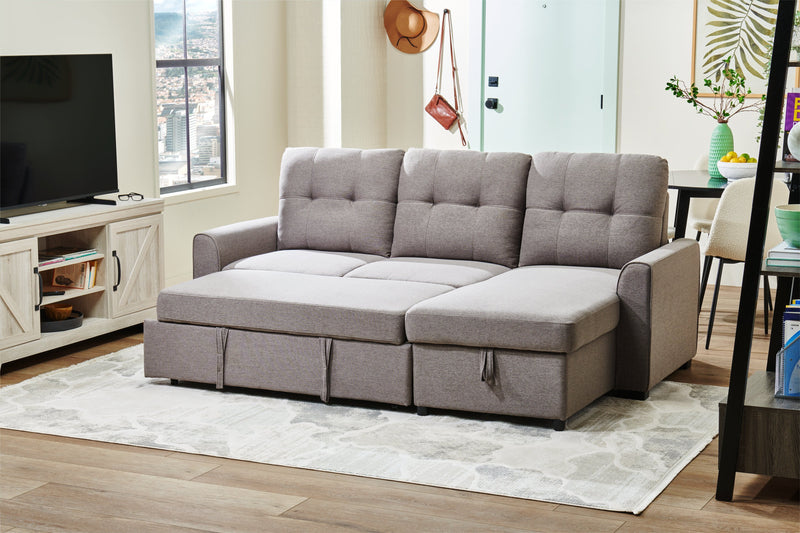 Carter 2-Piece Right-Facing Linen-Look Fabric Sleeper Sectional with Storage Chaise - Solis Grey 