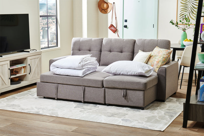 Carter 2-Piece Right-Facing Linen-Look Fabric Sleeper Sectional with Storage Chaise - Solis Grey 