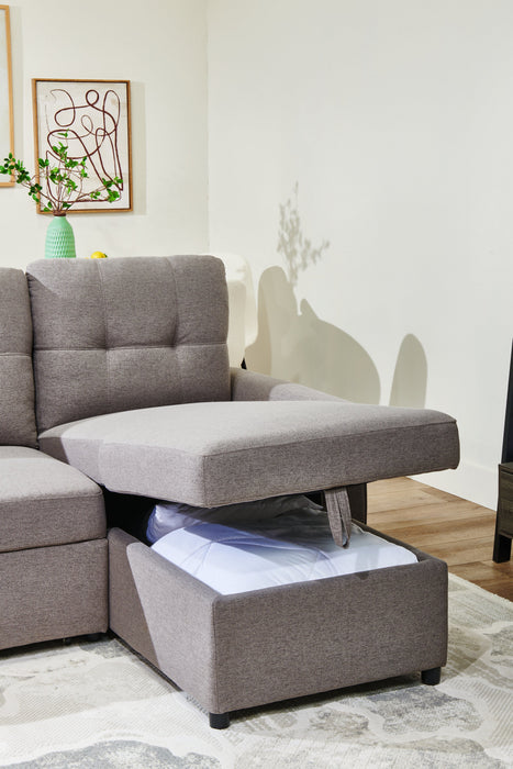 Carter 2-Piece Right-Facing Linen-Look Fabric Sleeper Sectional with Storage Chaise - Solis Grey 