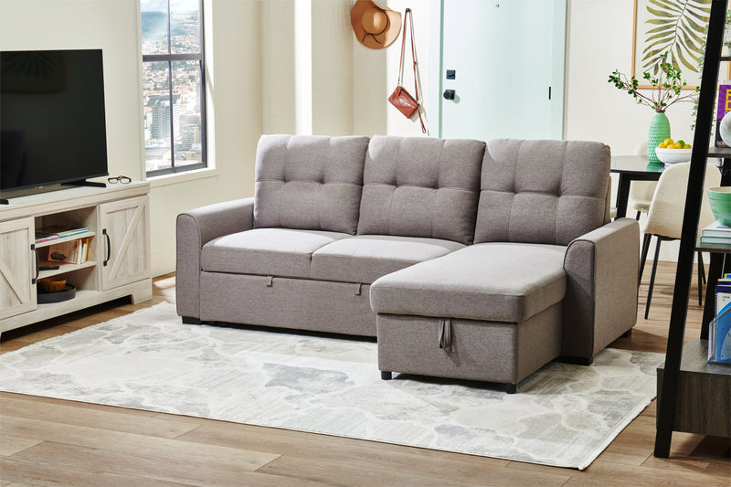 Carter 2-Piece Right-Facing Linen-Look Fabric Sleeper Sectional with Storage Chaise - Solis Grey 