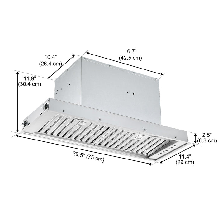 Ancona 30\" Euro Designer Series Ducted Insert Range Hood - AN-1341 