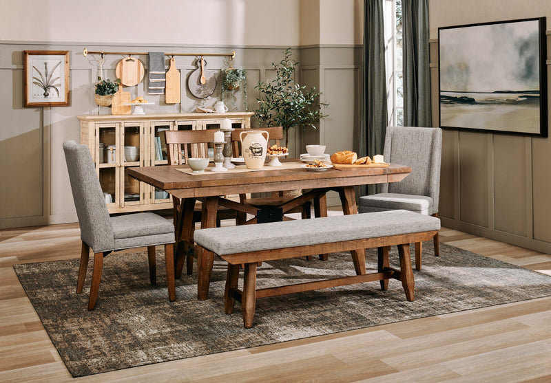 Cedar Dining Bench with Polyester Fabric, Pine Wood, Trestle-Base, 60\"W - Brown 