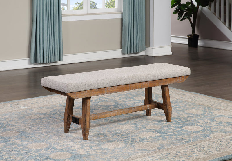 Cedar Dining Bench with Polyester Fabric, Pine Wood, Trestle-Base, 60\"W - Brown 